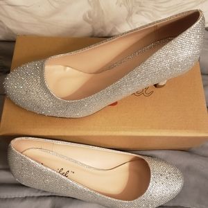 silver high heels